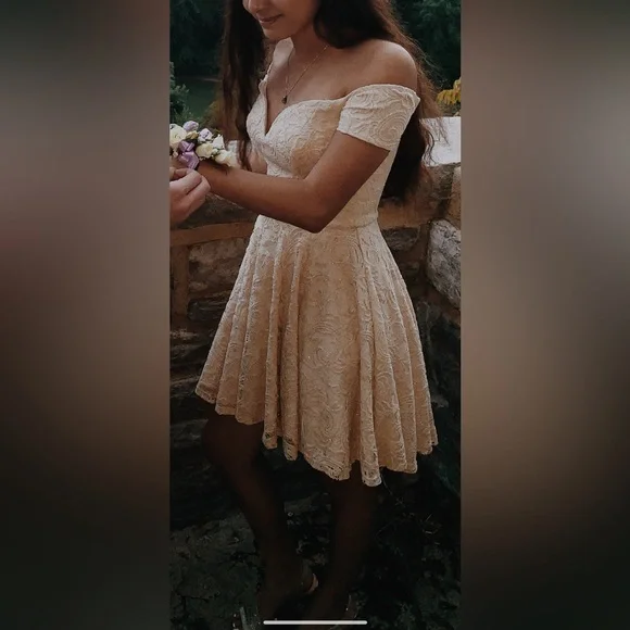 tan homecoming dresses A-Line Glitter-Floral Short Homecoming Dress -PromGirl Rose Gold / 2XLarge main image 0